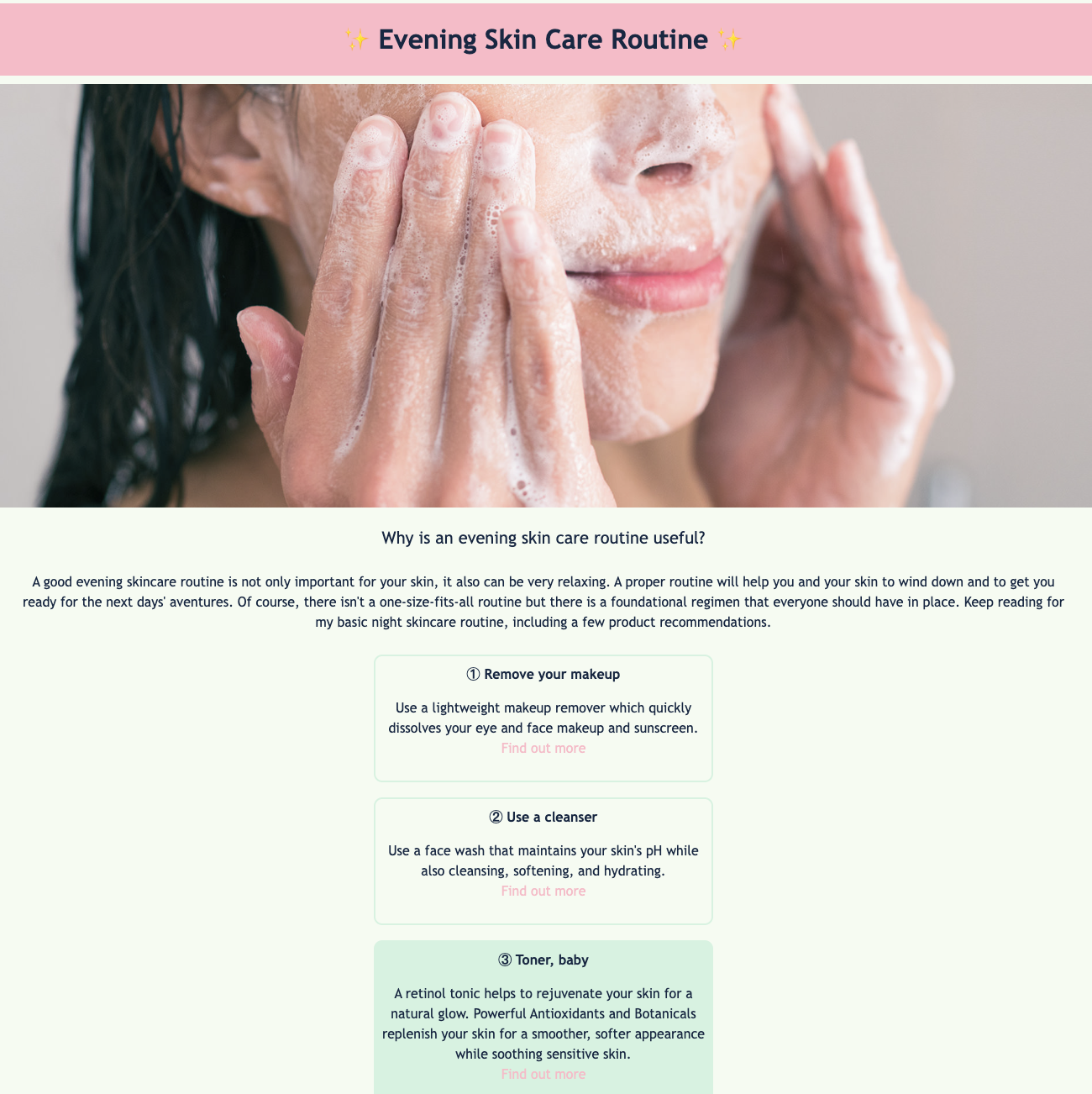 Screenshot of Skincare Project